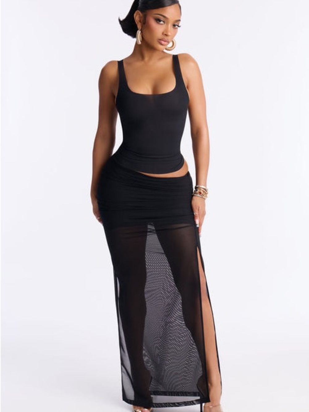 Fashion Nova Black Sheer Maxi Skirt with Side Slit